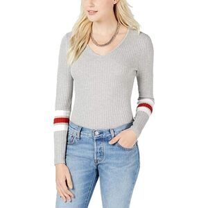 Hooked Up by IOT Shapewear Juniors Lace Up Varsity Stripe Sweater Size Small